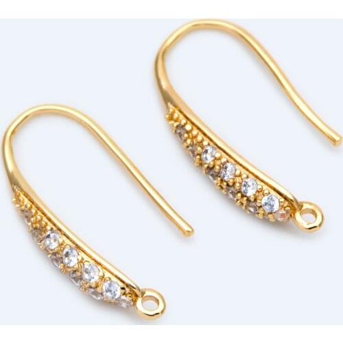 10pcs CZ Paved Gold Earring Hooks 19x9mm, 18K Gold plated Brass Earwires, Shiny Earring Components Wholesale (GB-1447)