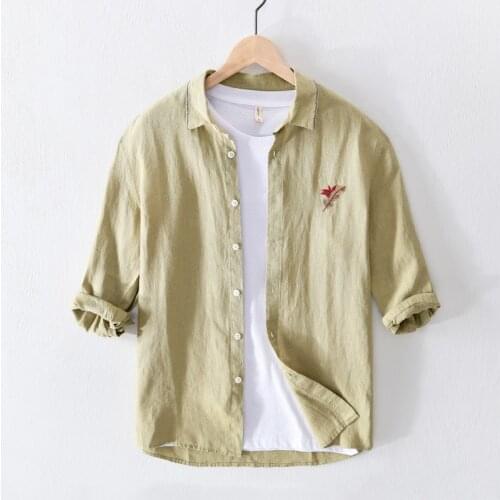 100% Linen Men Shirt Three Quarter Sleeve Slim Fit Dress Shirts For Men Quality Social Business Shirts Camisa Chemise TS-715