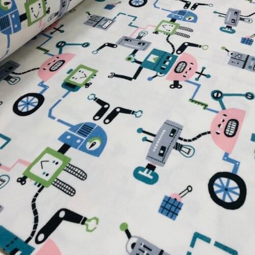 240 cm wide 100% cotton robot pattern flannel fabric
