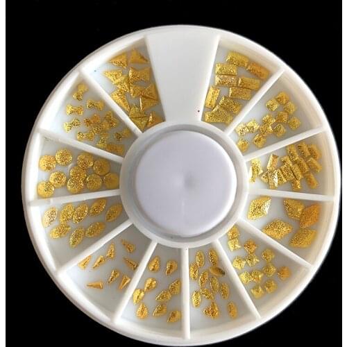 3D Matte Metal Gold Color Nail Rivets Nail Studs Mixed Size Nail Art Decoration DIY Manicure Jewelry Phone Accessories In Wheel