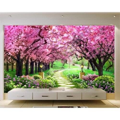 Beibehang Custom 3D Wallpaper Sakura woods garden path landscape wall background photo wall mural wallpaper papel murals