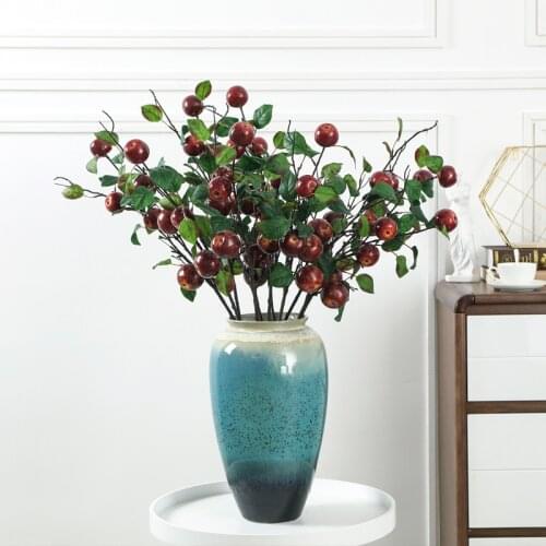 5 Heads Artificial Apple Branch Red Fruit Artificial Berry for Christmas Wedding Home Party Decoration Fake Flower Arrangement