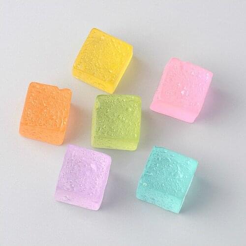 5pcs Resin Simulation Square Transparent Candy Color Findings Charm Mobile Phone Accessories Diy Handmade Hair Jewelry C97
