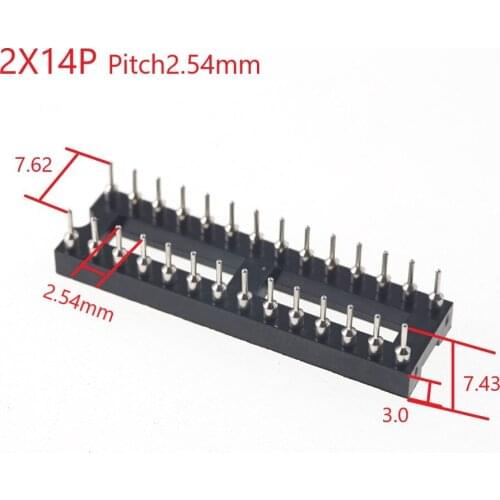 50pcs 0.100" 2.54mm Pitch IC socket Narrow 28 Position 2x14 Pin machine Pin Row spacing 7.62mm plate DIP Through hole solder