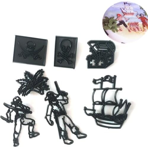 7Pcs/Set Pirate Theme Cookie Cutter Plastic Fondant Cutter Mould Cake Surrounding Decorative Tools Pastry Baking Cupcake Mold