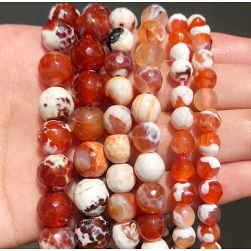 Natural Faceted Orange Fire Agates Stone Beads Round Loose Beads 15"inches 6/8/10/12 mm For Jewelry Making DIY Bracelet Necklace