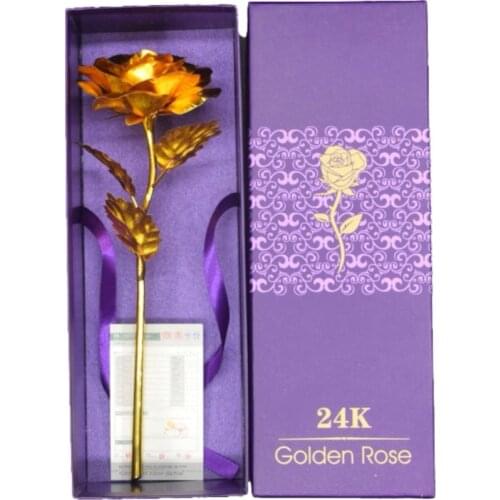 Household Valentines Day Gifts With Gold Roses With Pedestal 24K Gold Plated Rose Flower Romantic for Lover Girl Friend Gift