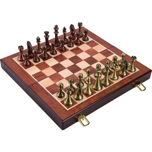 Wooden Folding Chess Set with Felted Game Board Interior for Storage Adult Kids Beginner Large Chess Board