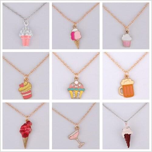 Enamel juice beer ice-lolly popsicle ice cream pendant necklace women girl crystal choker necklace fashion costume jewellery