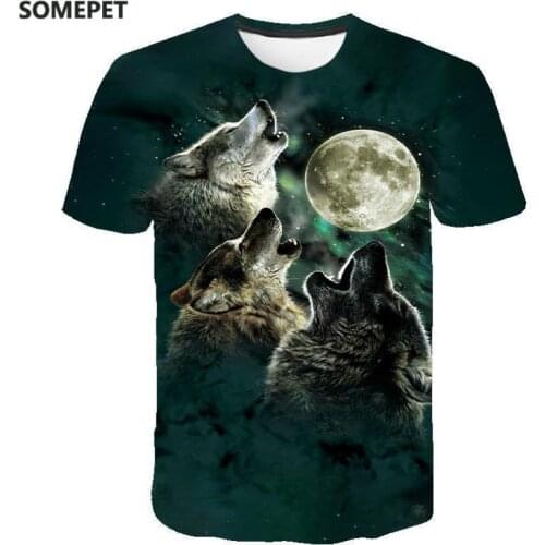 Somepet Fashion Men Tops Wolf 3D Print T-Shirt Cool Funny T Shirt Short Sleeve Tops Tshirt Male Animal Printing T-shirt Male