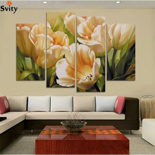 Fashion 4 Panel Wall Art oil painting tulip flower Paintings print Painting On Canvas decoration for living room pictures H109