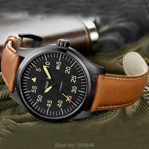 44mm Parnis Black Dial black steel case Miyota Automatic Sapphire crystal automatic mens watch 1740