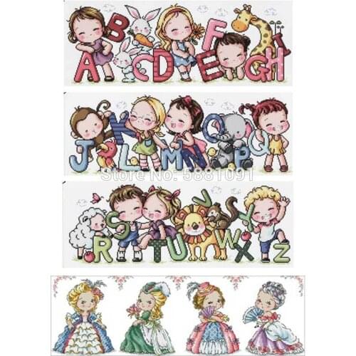Cartoon alphabet kid patterns Counted Cross Stitch 11CT 14CT DIY Chinese Cross Stitch Kit Embroidery Needlework Sets home decor