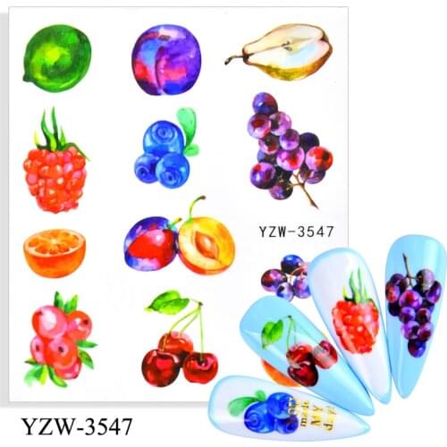 WUF 4PCS/LOT Fruit Nail Art Stickers Decals Lemon Strawberry Watermelon Water Transfer Slider Nail Design Foils Decoraton