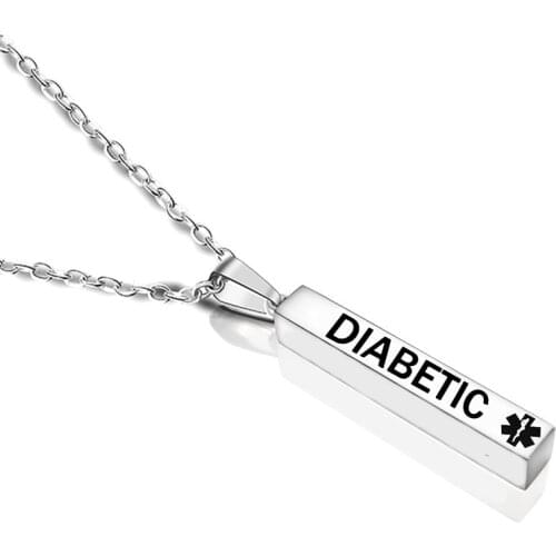 Diabetic Medical Alert Pendant Necklace Stainless Steel Wishing Pillar Columnar Disease SOS Necklaces Women Men Fashion Jewelry