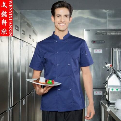 New Man Short Sleeve Chefs Uniform Restaurant Chef Jackets Kitchen Cook Uniform Top Work Wear Lady Chef Jacket B-6414
