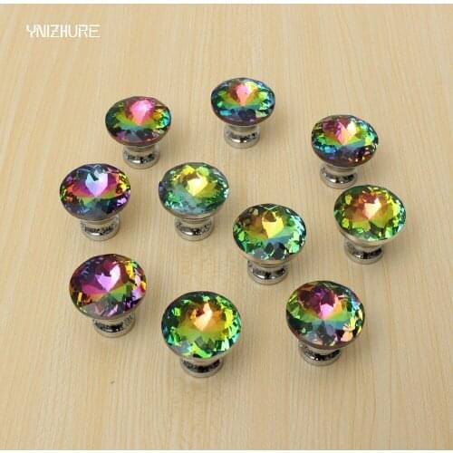 Original quality 30mm 10pcs Door Knobs Crystal Diamond Glass Shape Colorful Drawer Cupboard Wardrobe Cabinet Furniture Handle