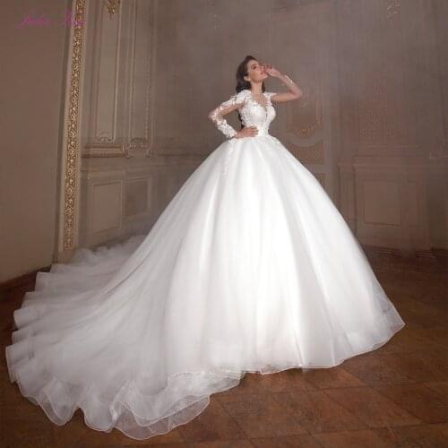 Julia Kui High-end Luxury Embroidery Lace Ball Gown Wedding Dresses 2020 With Chapel Train Organza Bridal Gowns Robe de Mariage