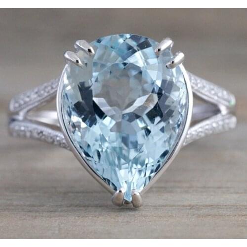Luxury Light Blue Water Drop Zircon Engagement Rings For Women Trendy Silver Color Female Jewelry Wedding Party Birthday Gifts