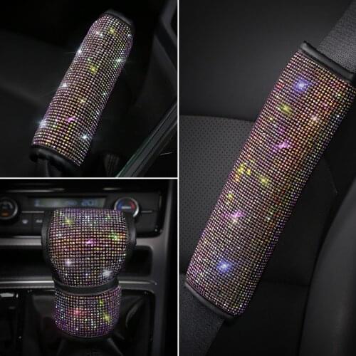 Diamond Crystal Car Plush Covers Universal Colorful Bling Rhinestone Seat Belt Cover Hand Brake for Girls Car Accessories