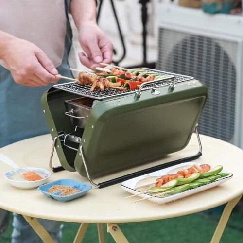 Luggage-style Barbecue Grill Folding Outdoor Cooking Grill Portable Charcoal Stainless Steel BBQ Stove Split Camping BBQ Frame