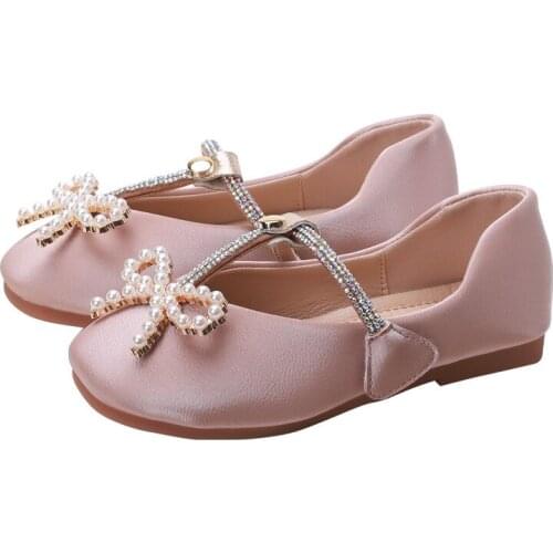 New Children Performance Dance Shoes Girls Princess Flats Breathable Bow Hook & Loop Student Toddler Baby Leather Shoes Kids 019