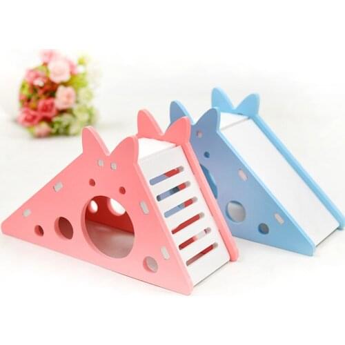 Hamster Hideout Cute Hamster Exercise Toy Wooden Hamster House with Ladder Slide for Guinea Pig Hamster Accessories Hamster Cage
