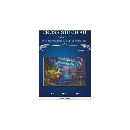 Top Quality Beautiful Counted Cross Stitch Kit Northern Night Aurora Polar Light Deer Lake House Blue Night DIM3th532