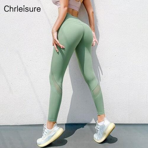 CHRLEISURE Fitness Leggings For Women High Waist Casual Hip Lift Workout Trousers Stretch Mesh Patchwork Breathable Legging
