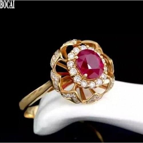 BOCAI 2020 pure natural AAA red zircon female ring real s925 sterling silver fashion new jewelry woman rings