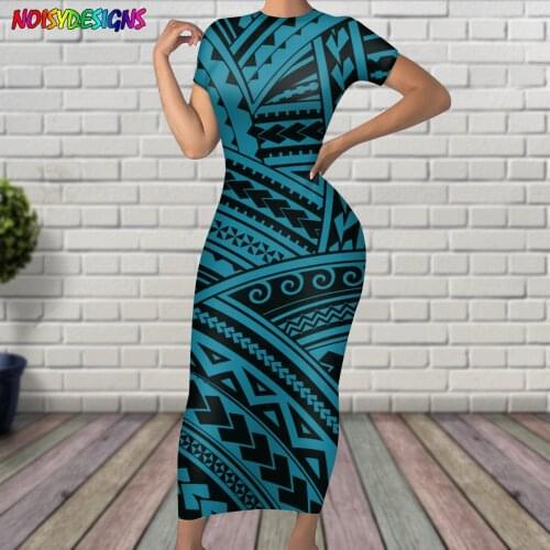 NOISYDESIGNS Vestidos Womans Dress Elegant Short Sleeve Luxury Dress Polynesian Traditional Tribal Printed Female Clothing New