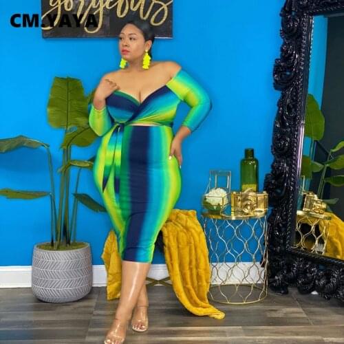 CM.YAYA Women Plus Size Dress Print Three Quarter Sleeve Off Shoulder V-neck Bandage Cut Out Dresses Sexy Fashion Outfit Summer