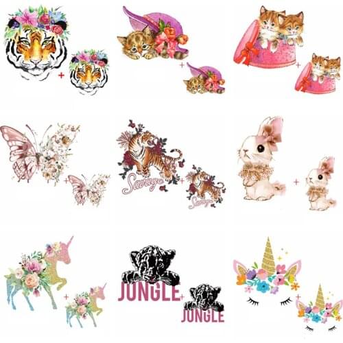 2pcs Applique Iron On Transfer For T Shirt Women Patch Flower Appliques For Clothes Heat Transfer Stickers DIY Clothes Stripes