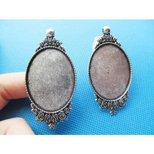 20pcs Antique Silver tone/Antique Bronze Rose Flower Base Setting Tray Bezel Pendant Charm/Finding,Fit 30mmx40mm Cabochon//Cameo