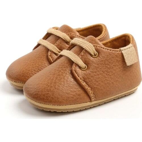 2020 Baby Shoes Newborn Boys Girls Anti-slip First Walkers Kids Toddlers Lace Up PU Leather Soft Soles Sneakers 0-18 Months