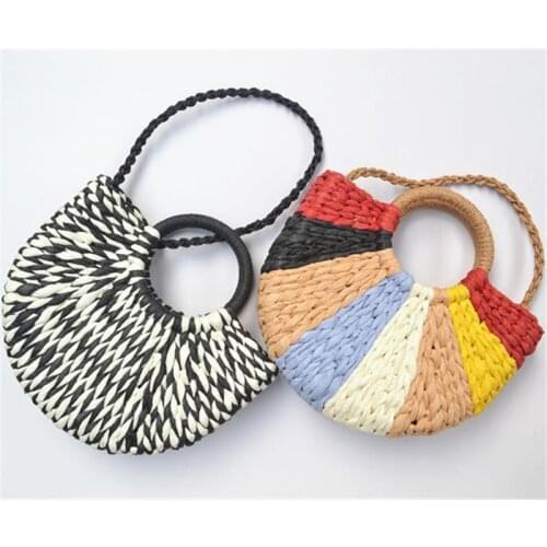 26x22CM New Small Female Summer Straw Bag Mixed Color Woven Bag Beach Bag a6265