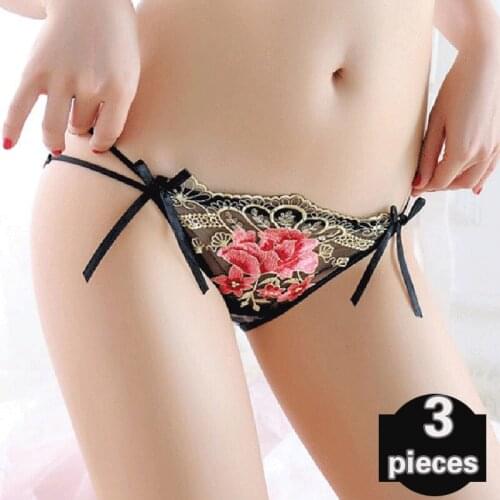 3 pcs Womens underpants Embroidered Female underwear Sexy lingerie underpants low-waist cotton crotch Womens shorts thong