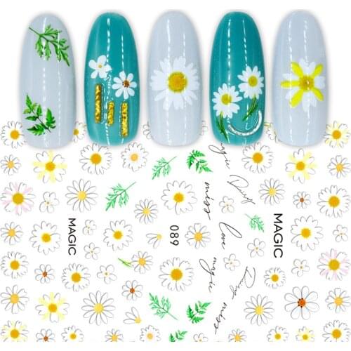 ENDRRFLLA 1pc/12tips 2020 design flowers and leaves fresh seasons nail stickers 3D watermark nail art decorations