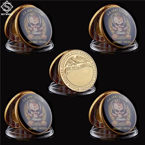 5PCS USA Army Sniper Original One Shoot One Kill American Eagle Military Challenge Coins Collectibles