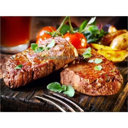5D diamond painting beef cross stitch kits DIY square round drill diamond embroidery mosaic delicious food kitchen decor FF048
