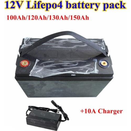 Waterproof 12V 100Ah 150Ah Lifepo4 battery pack BMS 4S for 1200w solar system motor home boat RV+10A charger