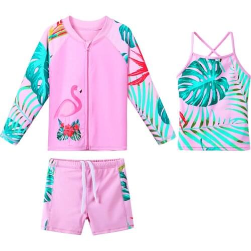 BAOHULU 2021 Summer 2 Piece Girls Flowers 3-10Years Swimsuit Long Sleeve UPF 50+ UV Protection Sunblock Beachwear