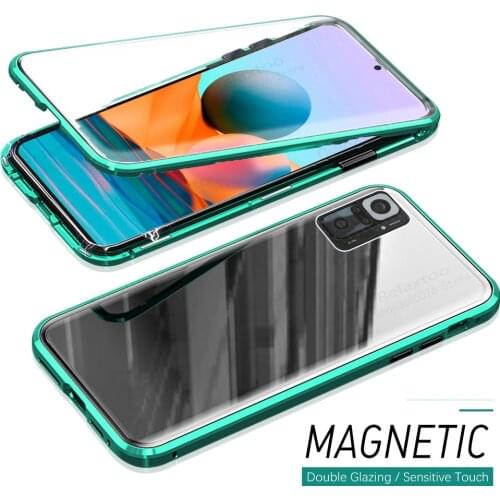 Note 10 pro case 360° double-sided tempered glass metal bumperd magnetic flip case for xiaomi redmi note 10s 10 4g coque fundas