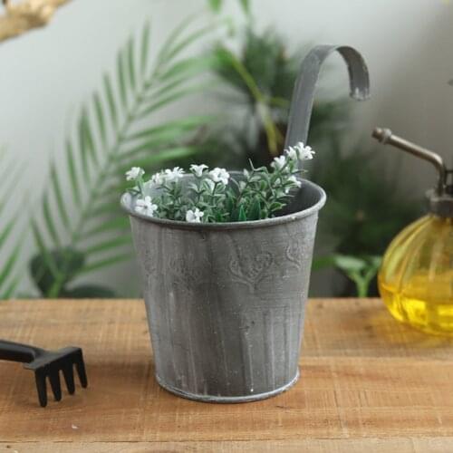 Flower Pot Garden Hanging Balcony Plant Home Decor Metal Iron Bucket Planter Small Metal Buckets Flower Decorative