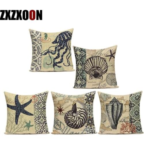 Decorative Pillows Case Ocean Crab Octopus Fish Animals Shell Polyester Sofa Cushion Cover for Living Room Decoration