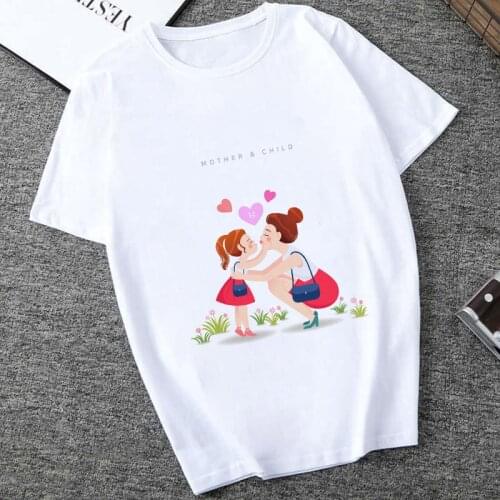 T shirt Women Harajuku kawaii mother & child Printed White Tops Female Clothing Tshirt Thin Section Short Sleeve T-shirt Femme