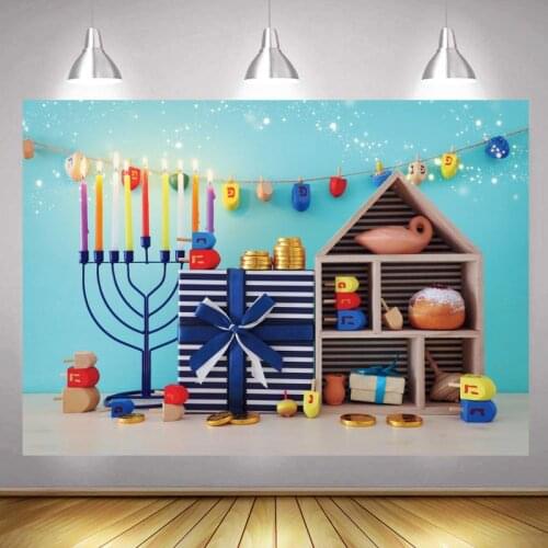 Hanukkah Lamp Photography Backdrop Candle Happy Holiday Party Hashanah Photo Background Menora Jewish Decoration Chanukah Banner