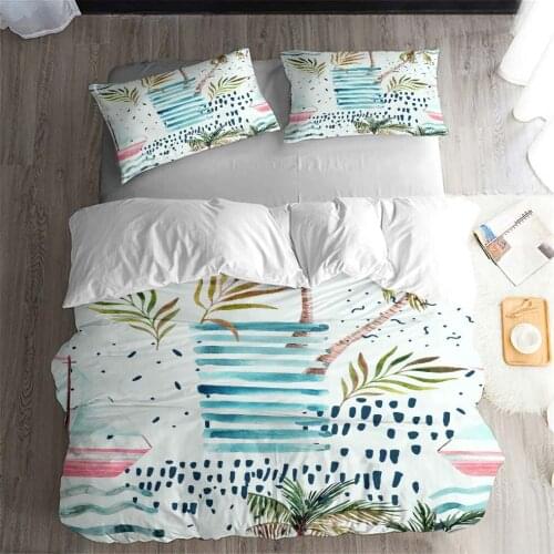 HELENGILI 3D Bedding Set Tropical Plants Print Duvet Cover Set Bedclothes with Pillowcase Bed Set Home Textiles #RDZW-22