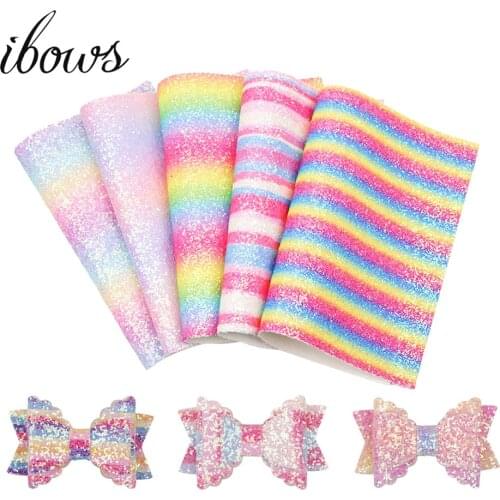 IBOWS 22*30CM Glitter Synthetic Leather Sheet Gradient Rainbow Chunky Glitter Faux Leather Wedding Decor DIY Bags Bows Materials