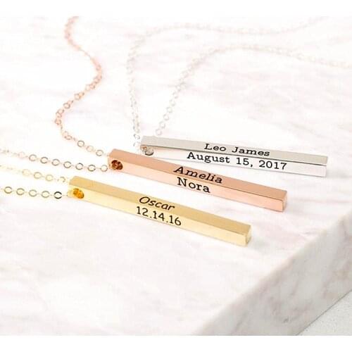 Customized Mother And Child Name Bar Necklace,Personalized Rose Gold Vertical Necklace,Eternal Chain,Eternal Love,Birthday Gifts